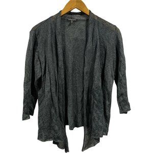Eileen Fisher Stone Gray Linen Blend Drape Hi Low Open Front Cardigan Petite M